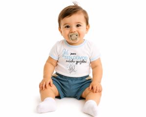 Body krátký rukáv s vtipným textem Baby Nellys, Já jsem TEN DŮVOD našeho zpoždění, kluk