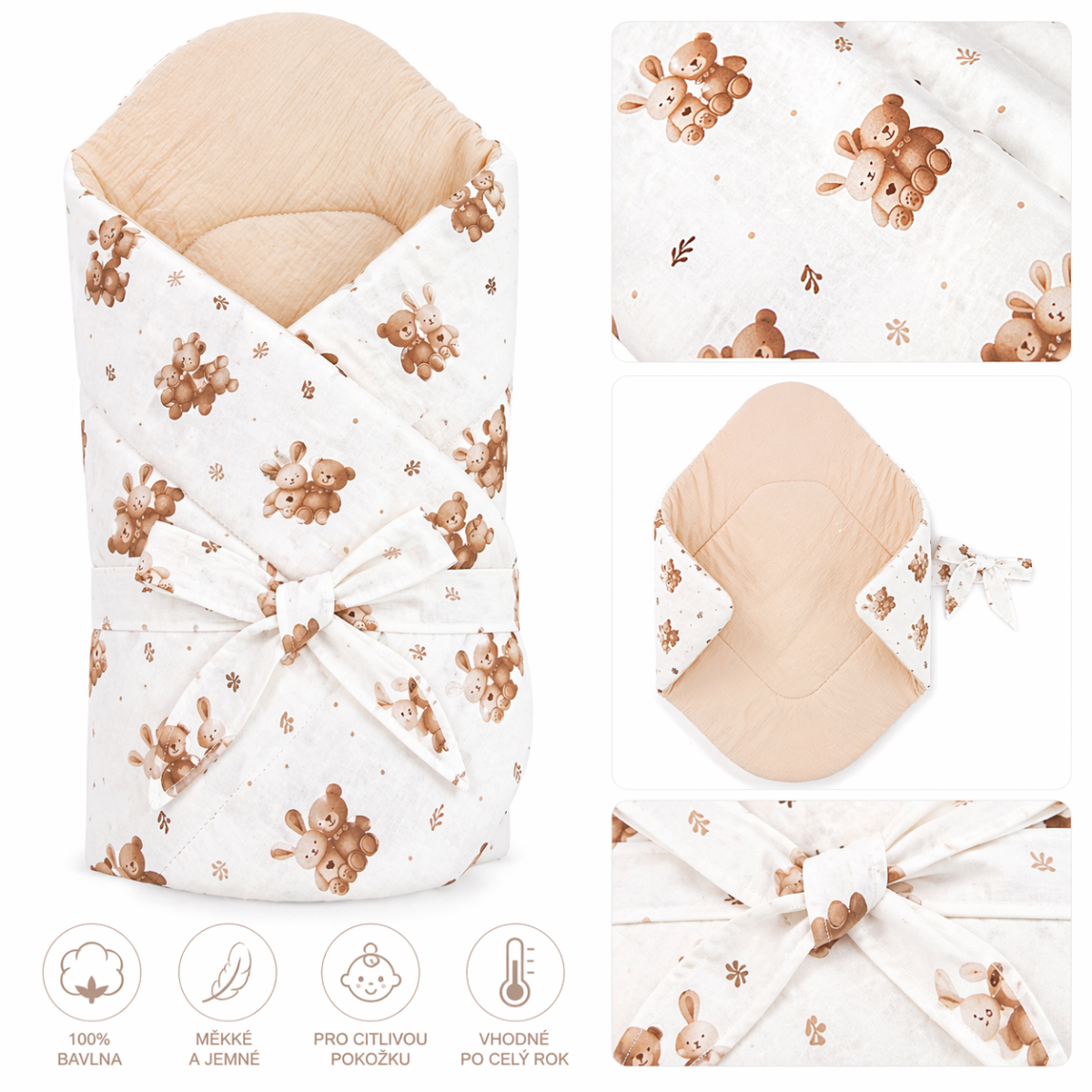 Zavinovačka SOFT na zavazování, mušelín, bavlna - Medvídek a zajíček