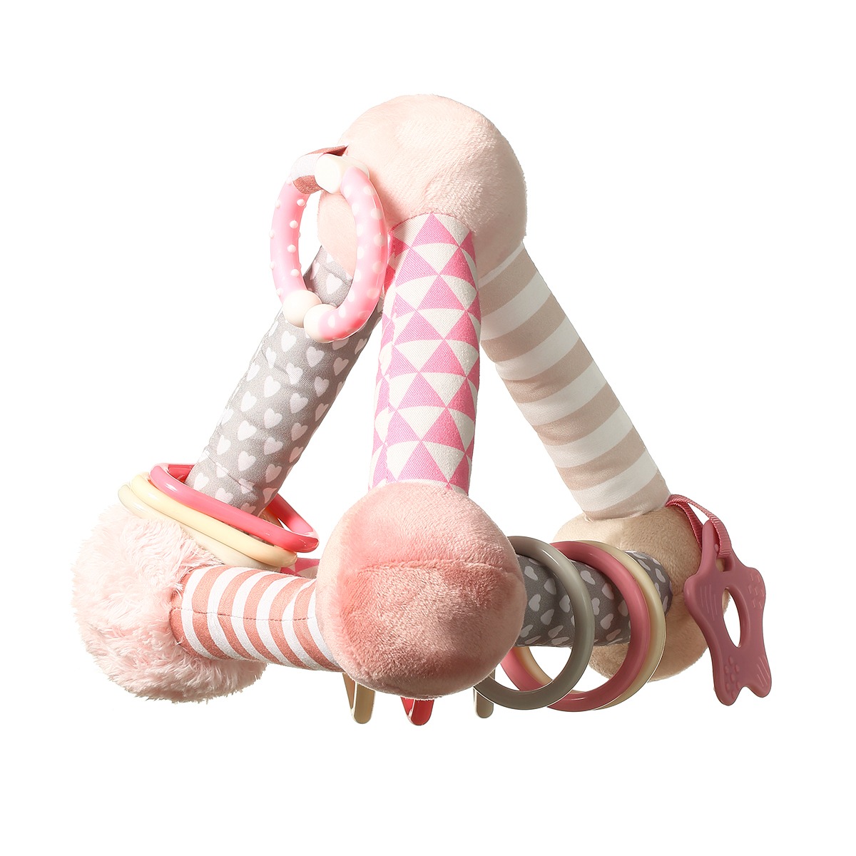 Plyšová edukační závěsná hračka Pyramida - růžová, BabyOno