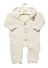 Baby Nellys Pletený overálek s kapucí a knoflíčky Hand Made, ecru (1)