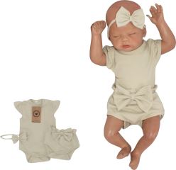 Z&Z 3-dílná sada body, kraťásky, čelenka s mašlí - olivová