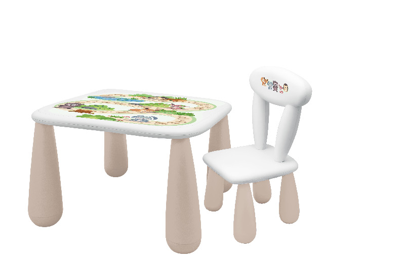 Dětský set stolek a židlička pro kreslení a hraní, Luna, bílá, béžová