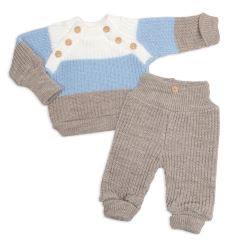 Rostoucí pletený svetřík a kalhoty s knoflíčky Boy, 2D - proužky (1)