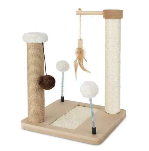 Škrabadlo pro kočky Cat Tree 40 cm – MDF, sisal, juta, míčky na pružinách a šňůrkách (2)