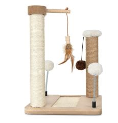 Škrabadlo pro kočky Cat Tree 40 cm – MDF, sisal, juta, míčky na pružinách a šňůrkách