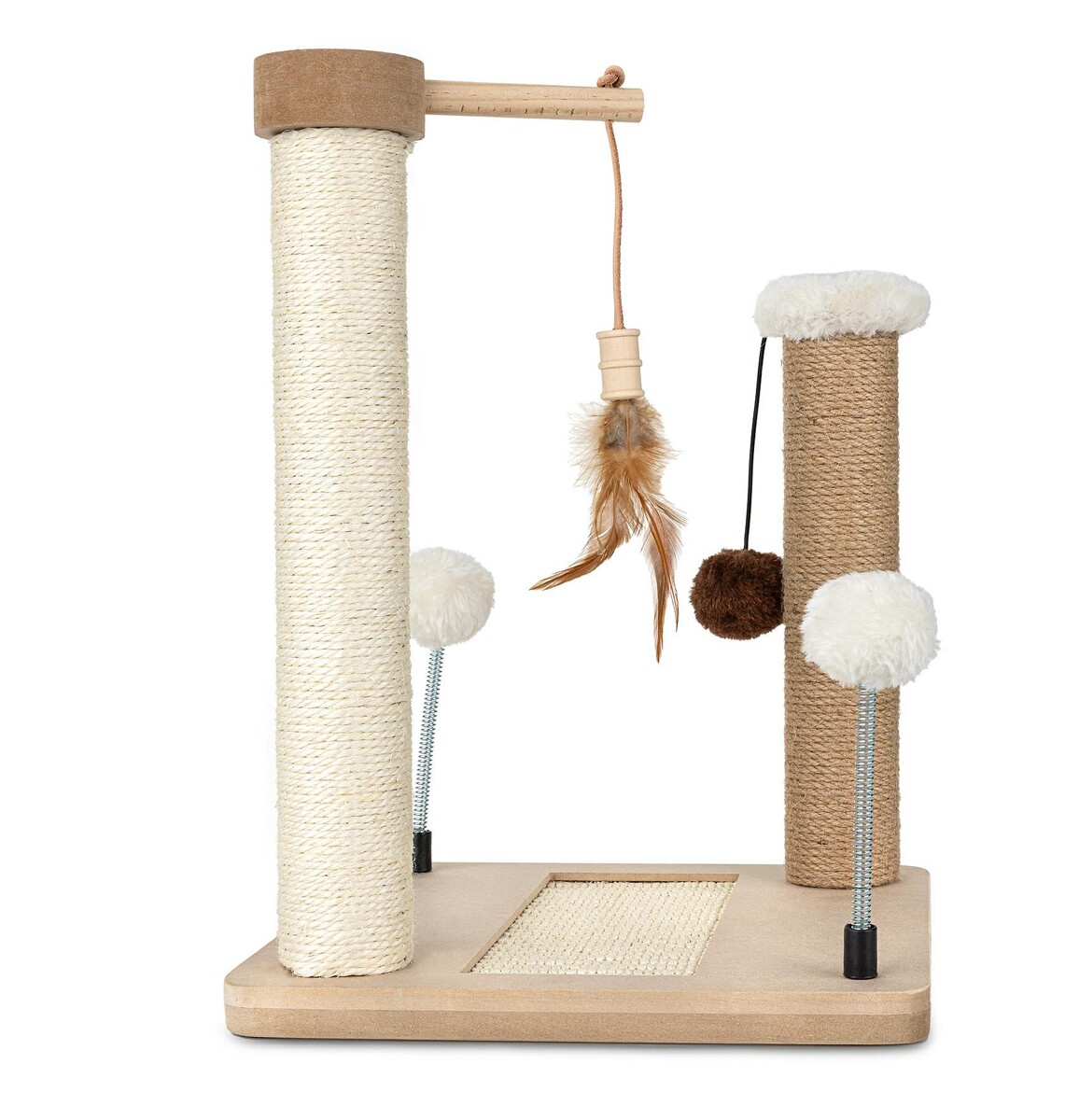 Škrabadlo pro kočky Cat Tree 40 cm – MDF, sisal, juta, míčky na pružinách a šňůrkách