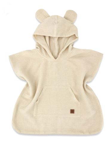 Dětské mušelínové pončo lux s kapucí Teddy, rychleschnoucí, béžové
