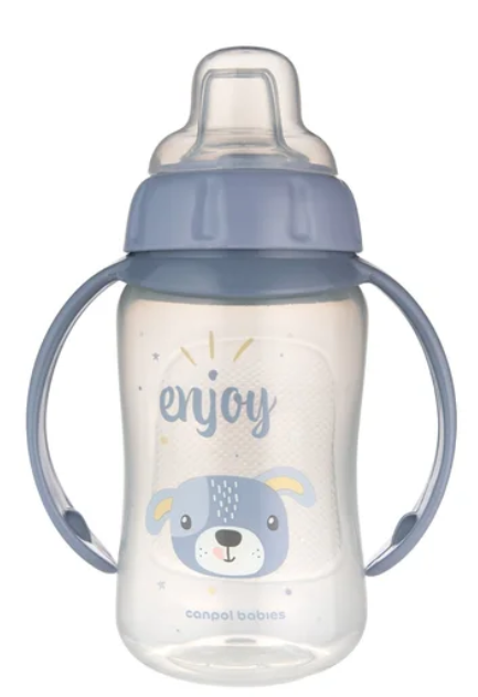 Tréninkový hrnek s měkkým silikonovým pítkem 320 ml, netekoucí, modrý