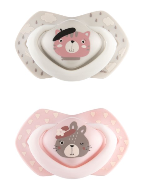 Canpol Babies 2 ks symetrických silikonových dudlíků, 0-6m, Bonjour Paris, růžová/šedá
