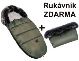 Zimní fusak s kožešinou + rukávník zdarma, Baby Nellys, 50 x 100cm, olivový (5)