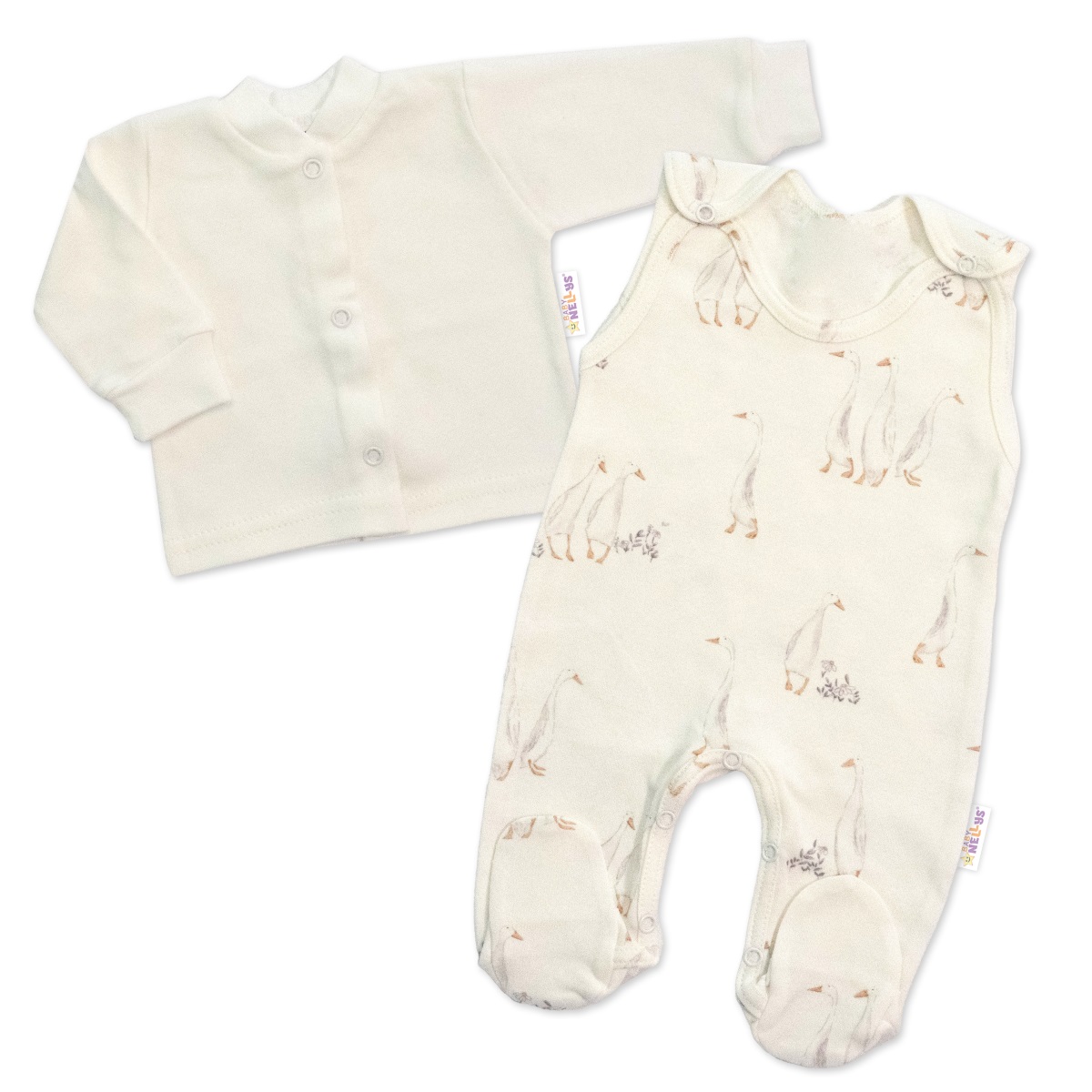 Kojenecké dupačky s košilkou, bavlna, Husičky, smetanové