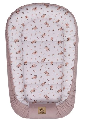 Hnízdečko pro miminko Premium Flowers, oboustranné - pudrově růžová