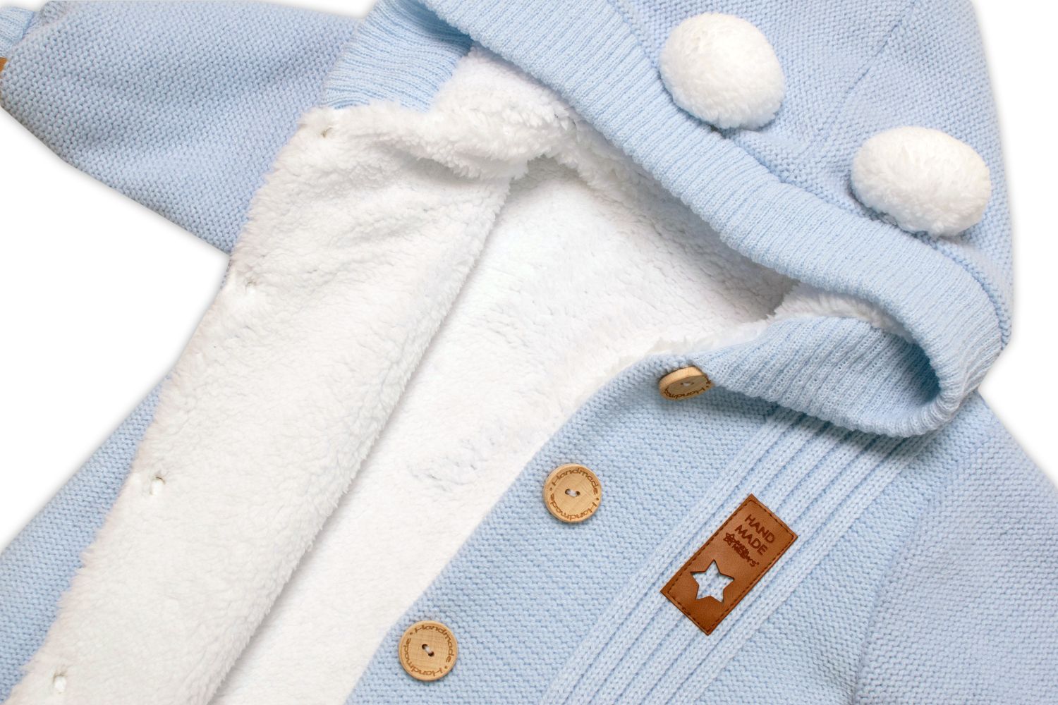 Baby Nellys Pletená kombinéza/overal LUX STAR s kožíškem - dvouvrstvá, sv. modrá