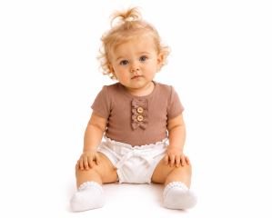 Baby Nellys Kojenecké žebrované body s knoflíčky kr. rukáv, Girl - hnědé