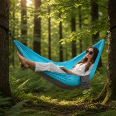 Zahradní houpací síť MultiGarden 290×140 cm – nosnost 300 kg, modrá,šedá (2)
