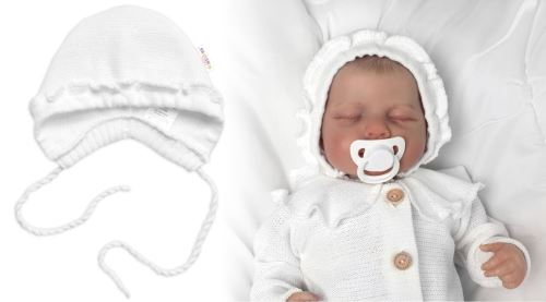 Pletená čepička na zavazování bonetka Girl, Hand Made Baby Nellys, bílá (2)