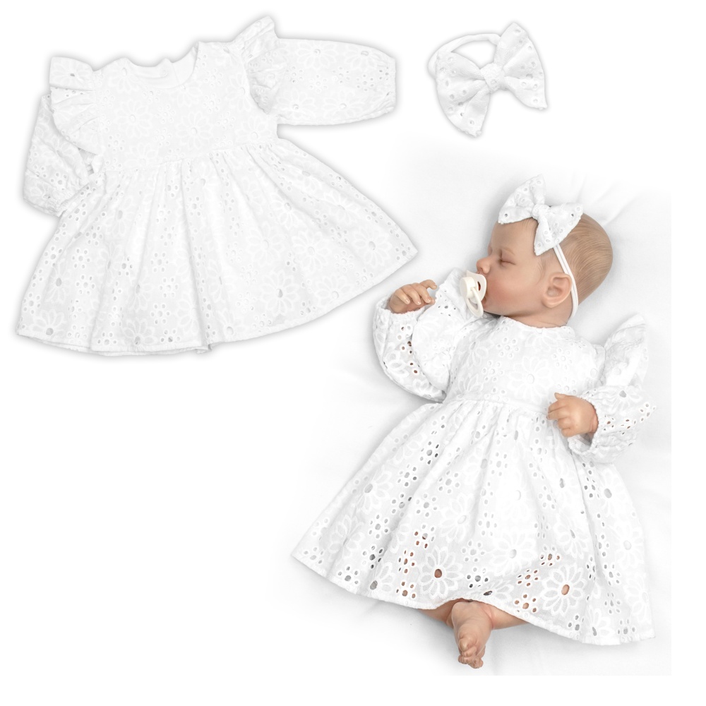 Sukničkobody s volánkem + čelenka Laura, dl. rukáv, Madeira, 2D sada, bílé