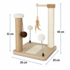 Škrabadlo pro kočky Cat Tree 40 cm – MDF, sisal, juta, míčky na pružinách a šňůrkách (4)