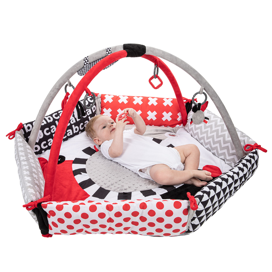 Kontrastní hrací deka pro miminko SENSORY TOYS s hrazdičkou, 110 cm