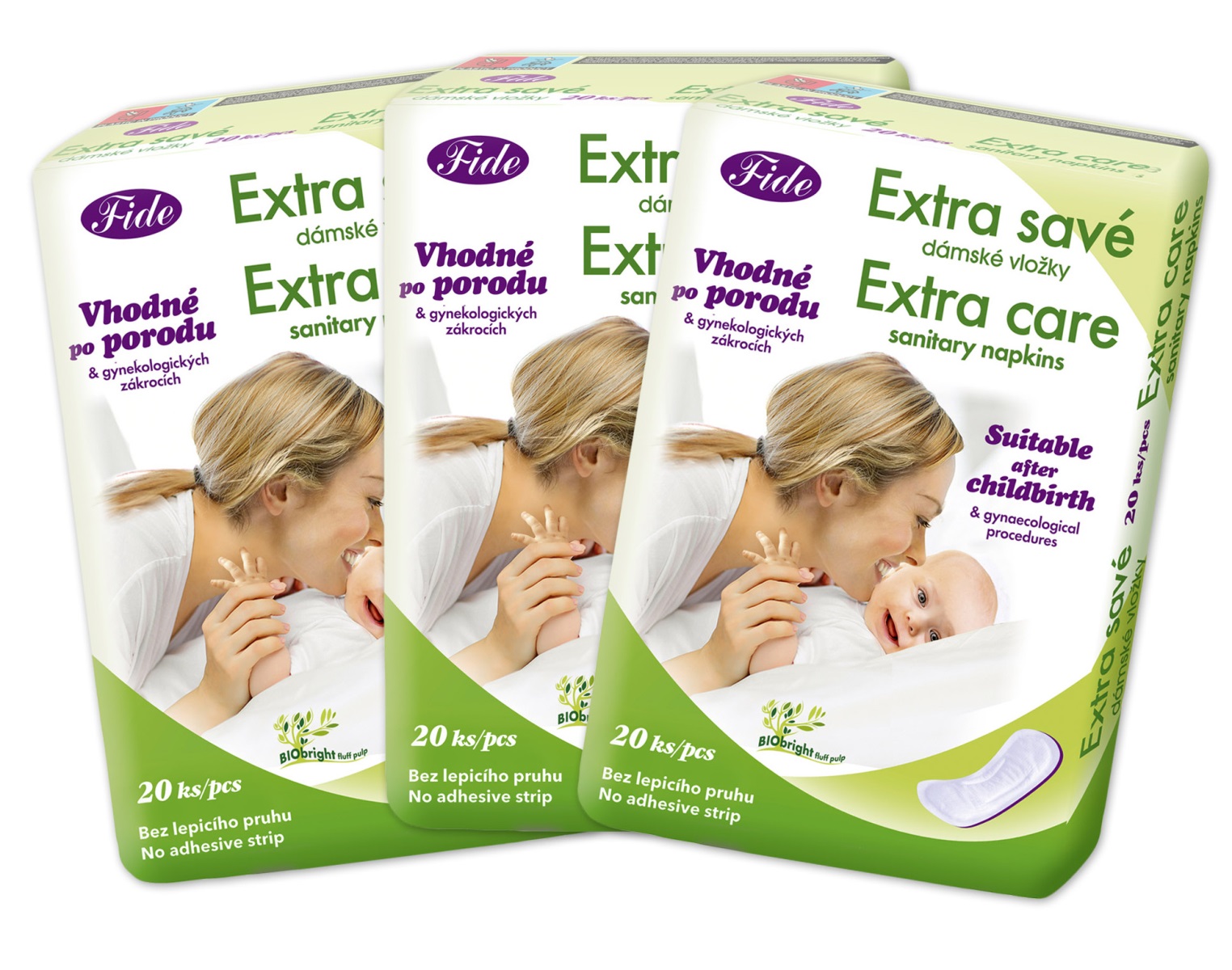Sada do porodnice pro maminku – vložky FIDE 3x20ks, síťkované kalhotky XL, bezeš. 2v1 L/XL