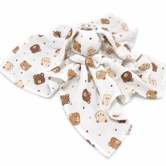 Mušelínová plenka, mazlíček, přítulníček Baby Nellys Bunny, Medvídci, hnědá, ecru (1)