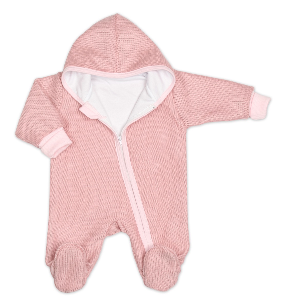 Pletený overal s kapucí, CUTE - pudrově růžový