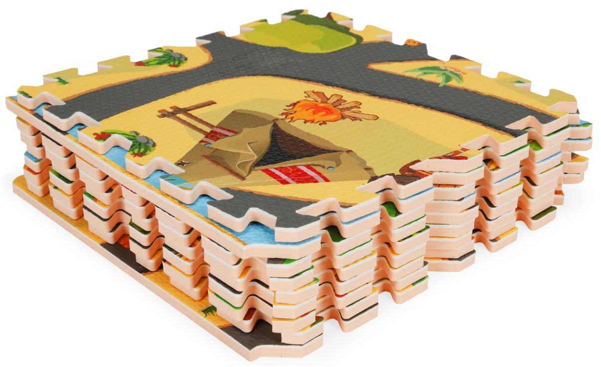 Dětské pěnové puzzle 93,5x93,5cm, hrací deka, podložka na zem Safari, 9 dílů, ECO Toys