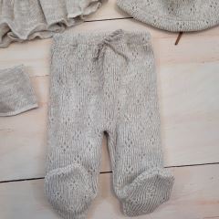 Pletená ažurková sada 4D, tunika, polodupačky, čepička + čelenka, oříšková (5)