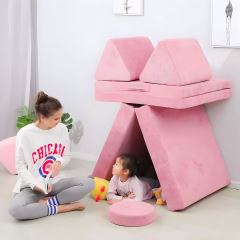 Velká modulární skládací dětská pohovka DIY, 8 měkkých polštářů - růžová (1)