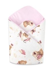 Bavlněná zavinovačka pro miminka 75×75 cm – měkká, na suchý zip, Medvídci růžoví