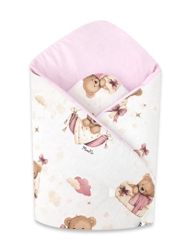 Bavlněná zavinovačka pro miminka 75×75 cm – měkká, na suchý zip, Medvídci růžoví