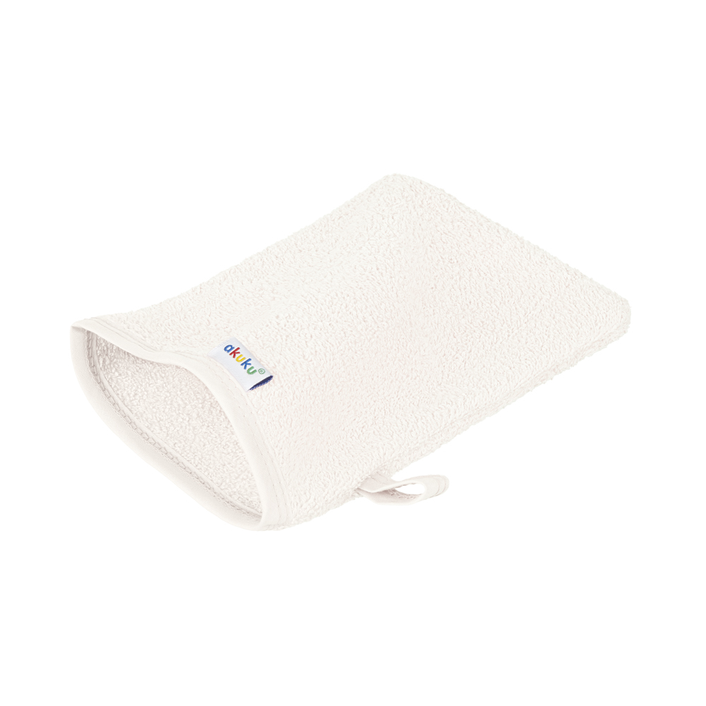 Dětská mycí rukavice XL Akuku – 100% bavlna, 15×20 cm, od narození, krémová