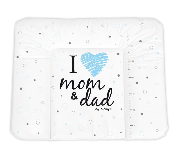 Přebalovací podložka, měkká, I LOVE, 85 x 72 cm, Nellys - bílá/modrá