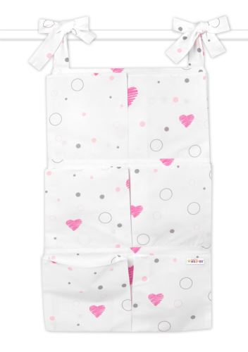 Kapsář na postýlku 6 kapes Baby Nellys, I love Girl, růžový/bílý