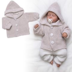 Pletený svetřík s kapucí a knoflíčky Made with Love, béžový melírek