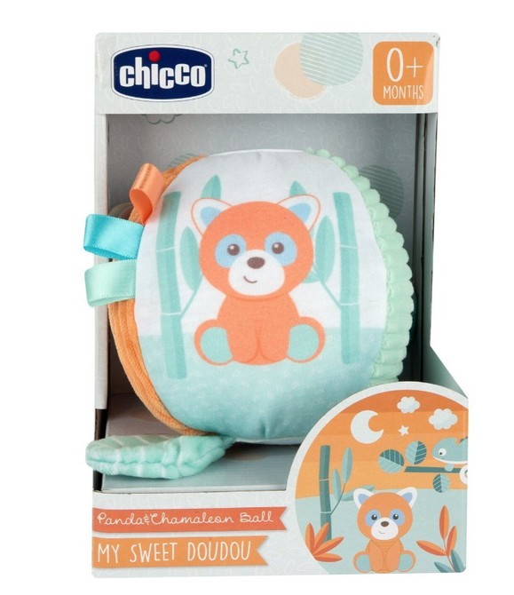 CHICCO My Sweet Doudou senzorický míček Panda a Chameleon, chrastítko se zrcátkem