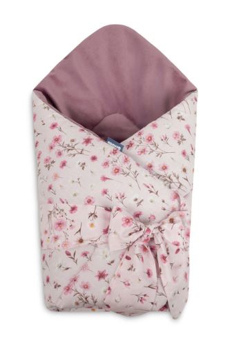 Zavinovačka pro miminko oboustranná bavlna / velvet – květinky, růžová