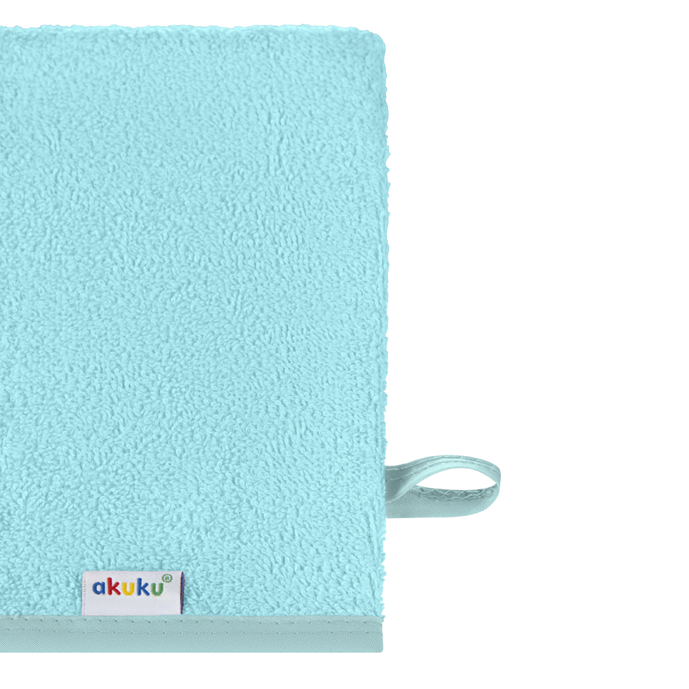 Dětská mycí rukavice XL Akuku – 100% bavlna, 15×20 cm, od narození, tyrkysová