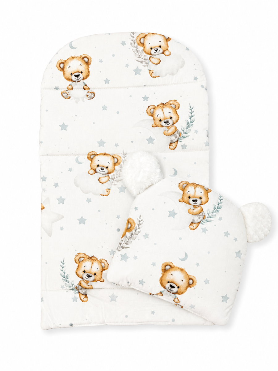 Oboustranné hnízdečko, podložka + polštářek 3D, Bavlna, Sleep Teddy, bílé