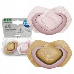 Dudlík Light Touch 0–6 m silikonový symetrický 2 ks GOLD Pink – ortodontický, BPA free (1)