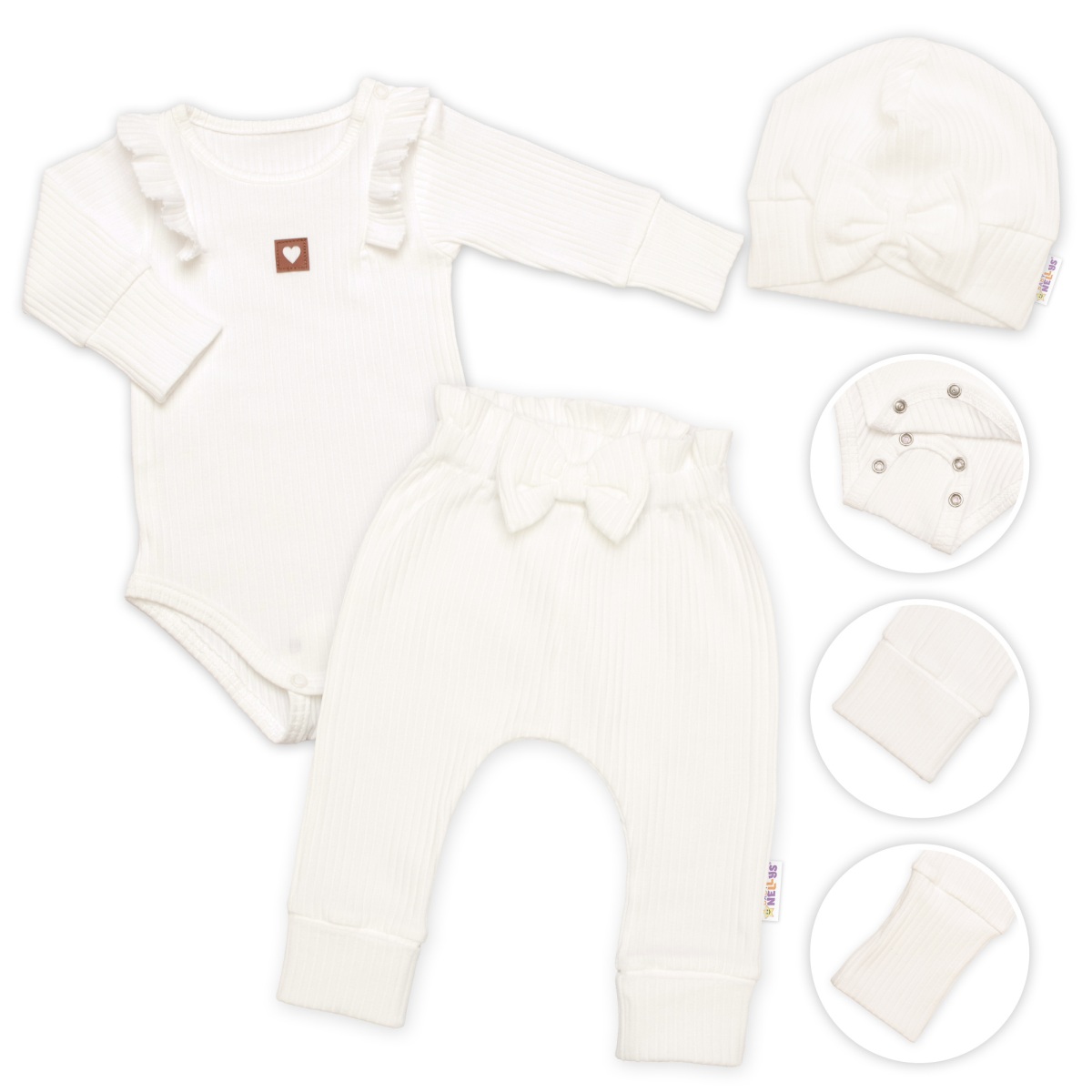 Žebrovaná rostoucí souprava 3D, Baby Girl - smetanová