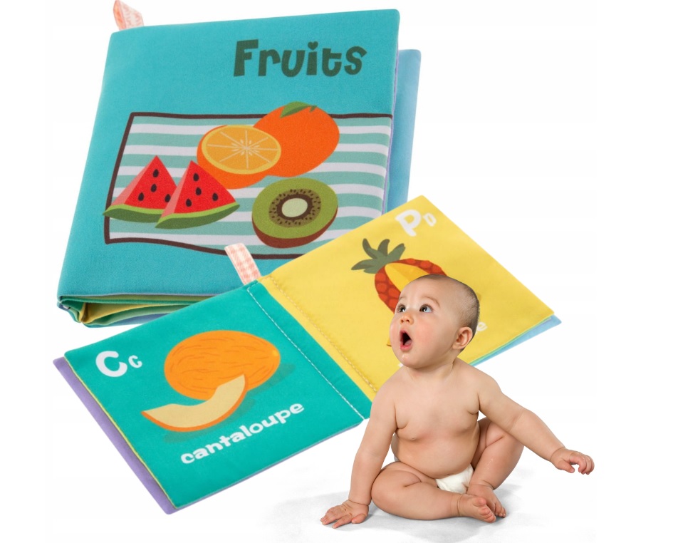 Měkká, šustící, kontrastní knížka pískací - Fruits