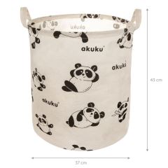Koš na hračky, uzavíratelný, bavlna, Panda - béžový, 43L (574630)