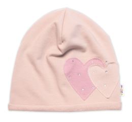 Dětská čepice bavlna, Srdíčka s kamínky, Baby Nellys, béžová (2)