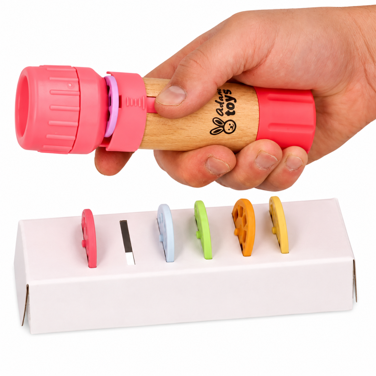 Dětská svítilna s projektorem Adam Toys – 48 obrázků, 6 disků, růžová, 3+