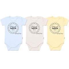 Komplet 3x body Made with love BOY Baby Nellys, modré, žluté, béžové