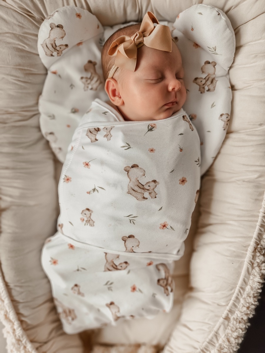 Bavlněný zavinovací vak, zavinovačka Premium  Mommy Bear, bílá/hnědá