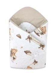 Bavlněná zavinovačka pro miminka 75×75 cm – měkká, na suchý zip, Medvídci béžoví