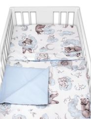 3-dílná sada Mantinel s povlečením Baby Nellys, Zvířátka na mráčku, modrá/bílá