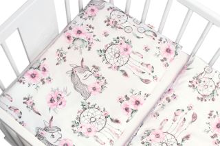 BABY NELLYS 3-dílná sada Mantinel s povlečením, Sny Jednorožce, bílá/růžová (2)